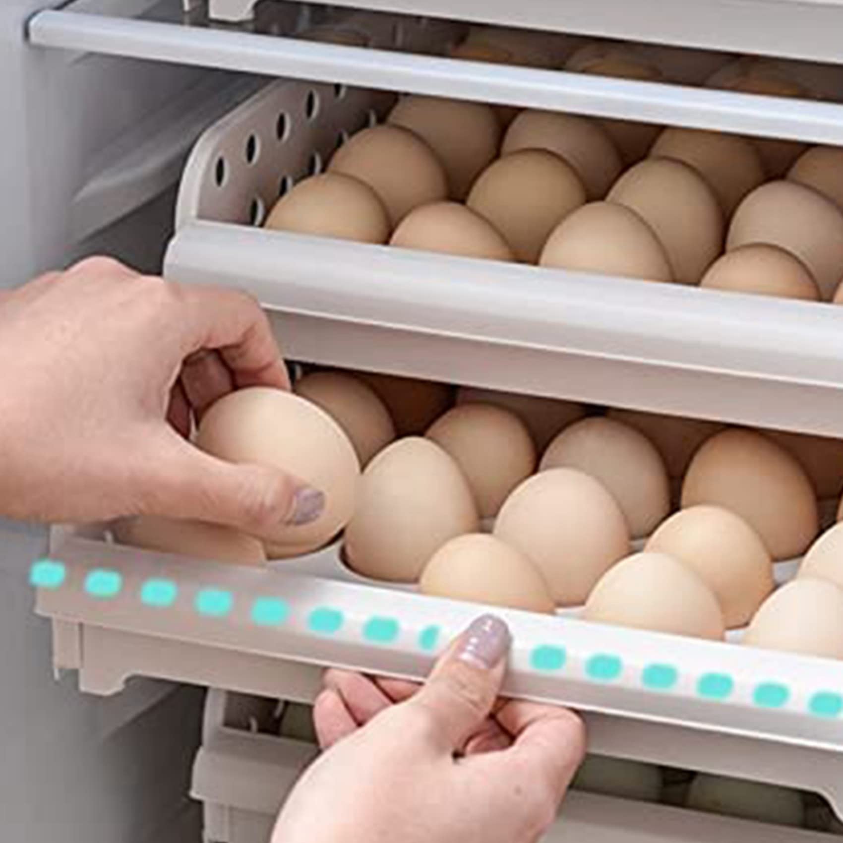 DINESA Contenedor de almacenamiento apilable de 2 capas, bandeja de huevos frescos de plástico de gran capacidad