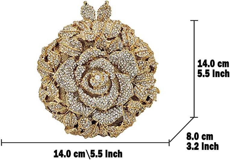 Boutique De FGG Round Rose Flower Crystal Clutch Purses for Women Formal Evening Bags Wedding Clutch Bag Party Handbags,Mini - Image 9