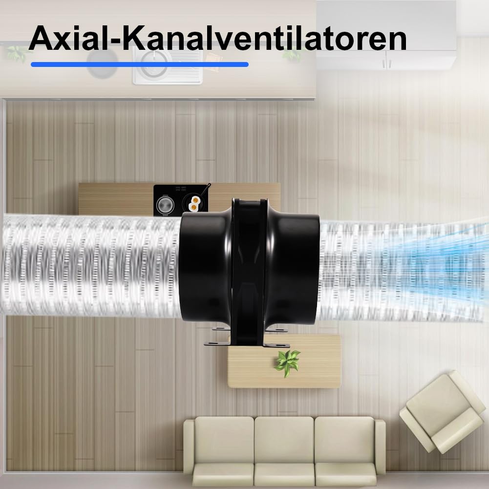 Wentylator rurowy 100 mm z regulatorem prędkości obrotowej – wentylator rurowy regulowany – wentylator osiowy z wtyczką EU, adapter kanałowy, siatka do namiotów uprawnych, szklarni, ogrodu