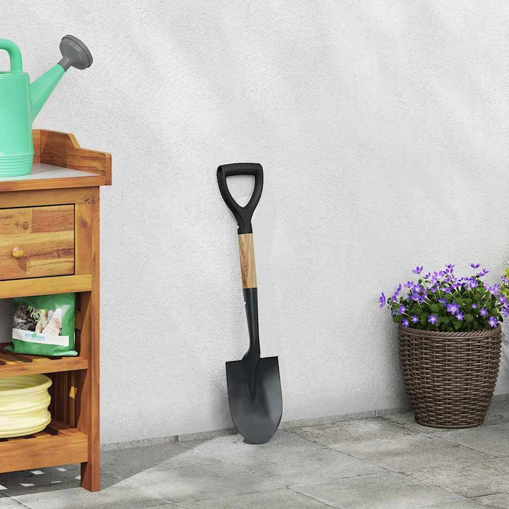 Schaufel Schwarz 68,5 cm, pulverbeschichteter Stahl und Massivholz, Gartenschaufel Spaten für Gartenarbeit, Schnee vom Auto, Sandstrand und Camping