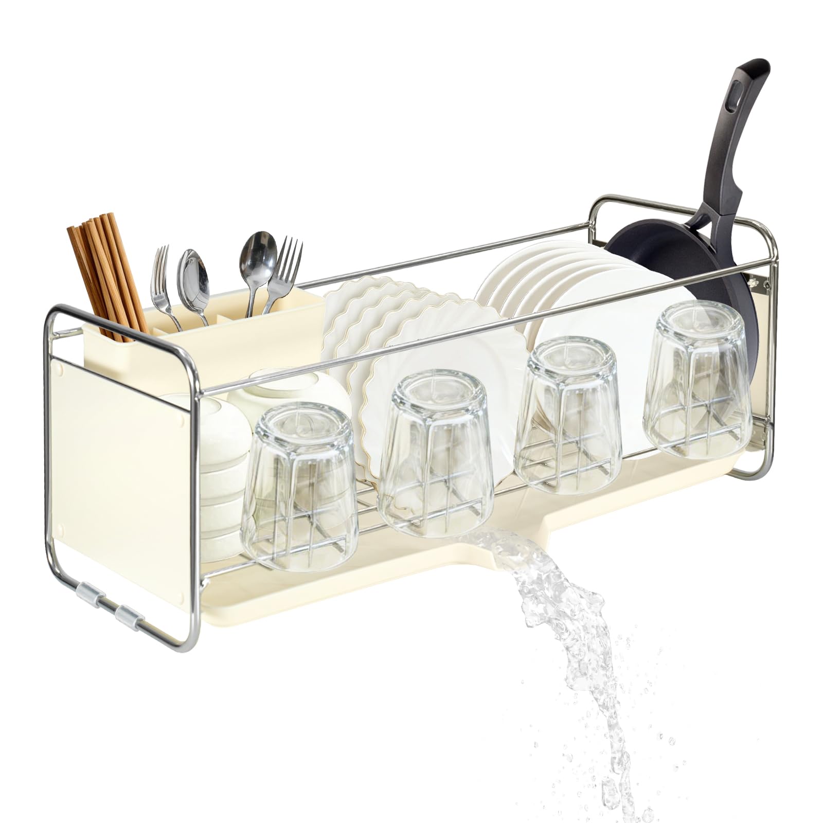 Sunnynest White Modern Kitchen Dish Drying Rack Multifunctional Bowl Dishes Draining Basket For Drying Bowls, Plates And Cups Over Sink Drainer Shelf (White)