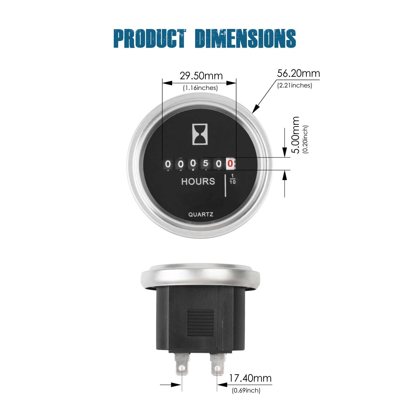 Contaore meccanico Runleader, CC da 6 V a 80 V, accumula ore TOT per tosaerba Generatore di trattori Carrello da golf Scrubber Compressore motore ATV marino e altre apparecchiature elettriche (DC)