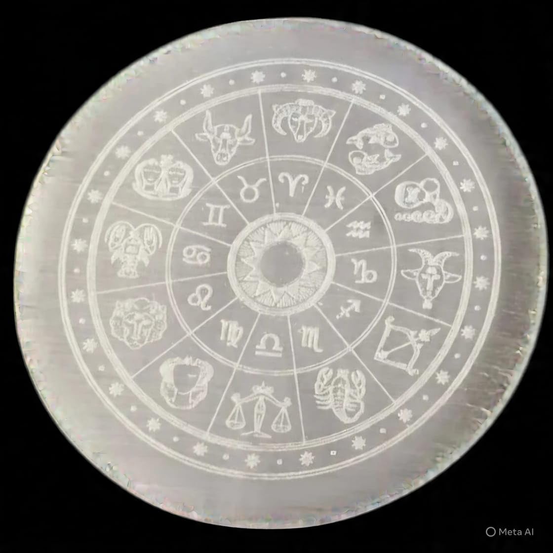 DT DECTONE Selenite Crystal Charging Plate, Zodiac Design, White, 3 Inch Round, for Crystal Cleansing, Purification, Energy Enhancement, Spiritual Work 3