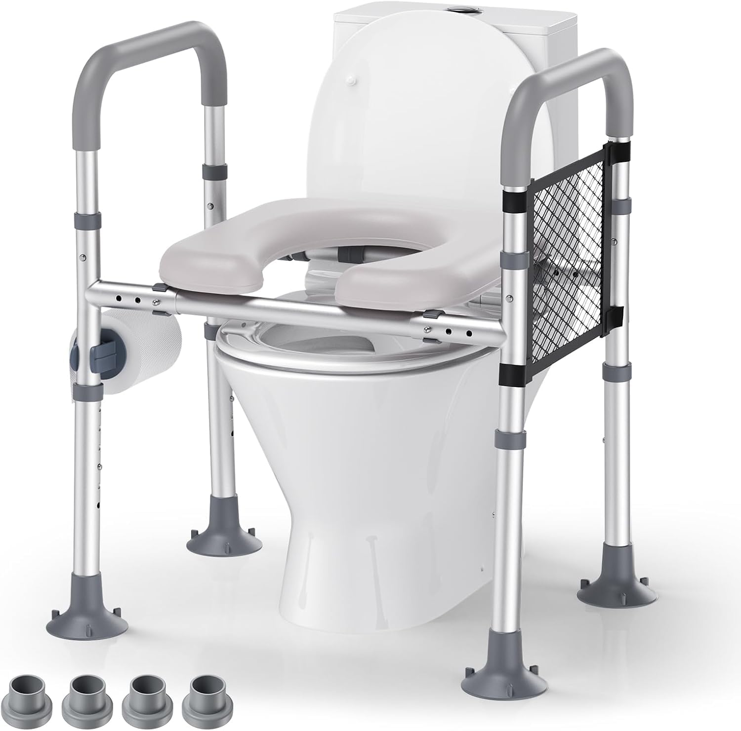 Rialzo WC per Anziani, Alzata per WC con Altezza e Larghezza Regolabili, Alza Water x Anziani con Braccioli per Anziani, Seduta Imbottita e Telaio in Alluminio, Adatto a Qualsiasi WC, Portata 150 kg