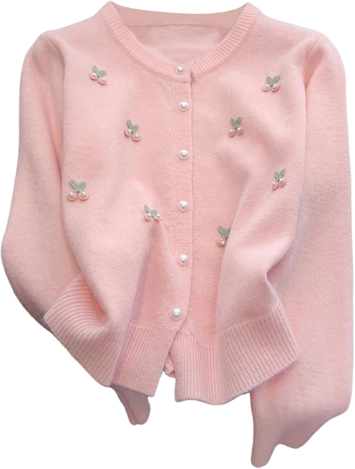 GORGLITTER Women's Cherry Sweater Cardigan Button Up Long Sleeve Crewneck Knit Sweater 2025