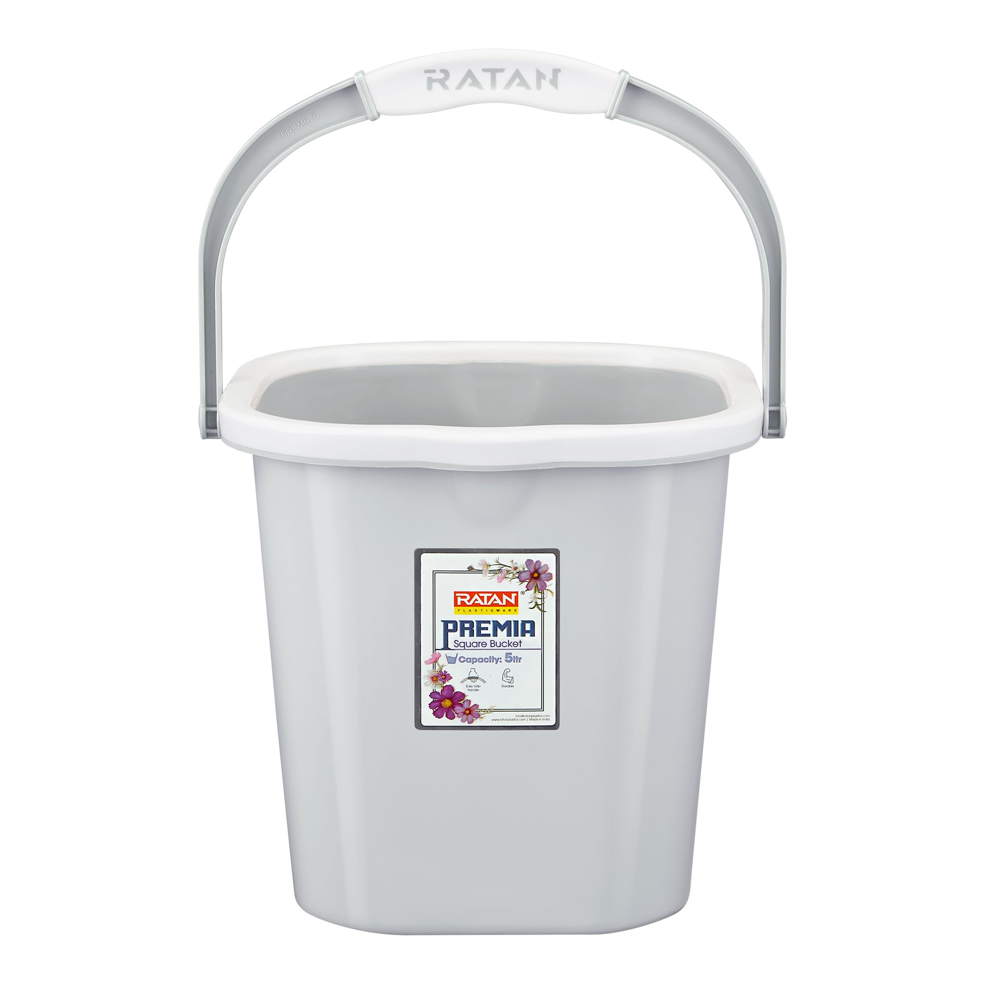 Premia Bucket (5L X 1) - Diaso Grey|Light Weight and Easy to Carry|Perfect for Use in Bathrooms, Kitchen & Wet Utility Areas
