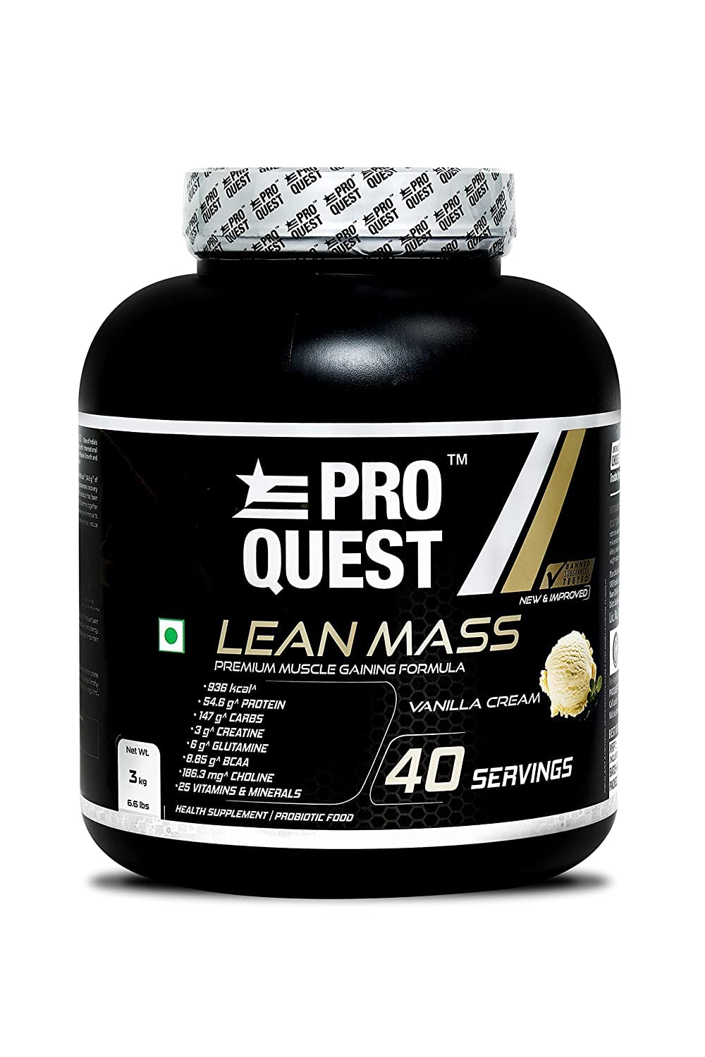 ProQuest Nutrition high Protein Lean Mass gainer, Premium muscle gainer formula for Men & Women | Vanilla Cream, 3 kg / 6.6 lbs, 40 Servings