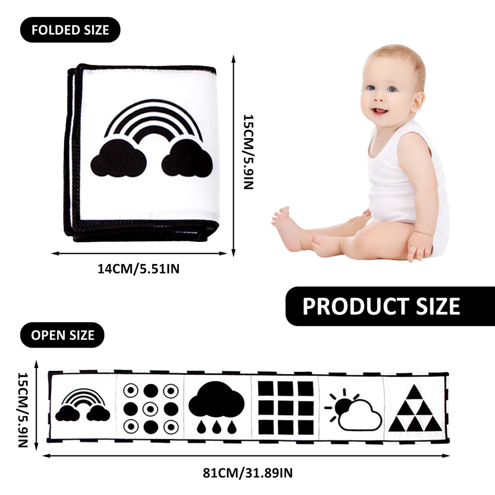 Livre Sensoriel Bebe Livre Noir et Blanc Bébé Jeux Eveil Bebe Jouets pour 0 3 6 Mois Nouveau né Livres d'éveil