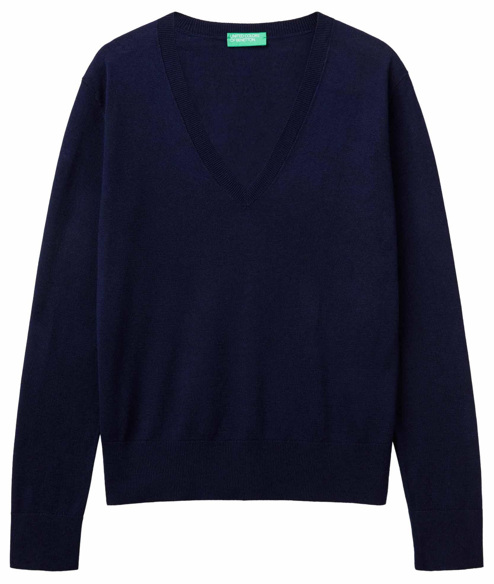 United Colors of Benetton V Neck Jersey M/L, Blue, L