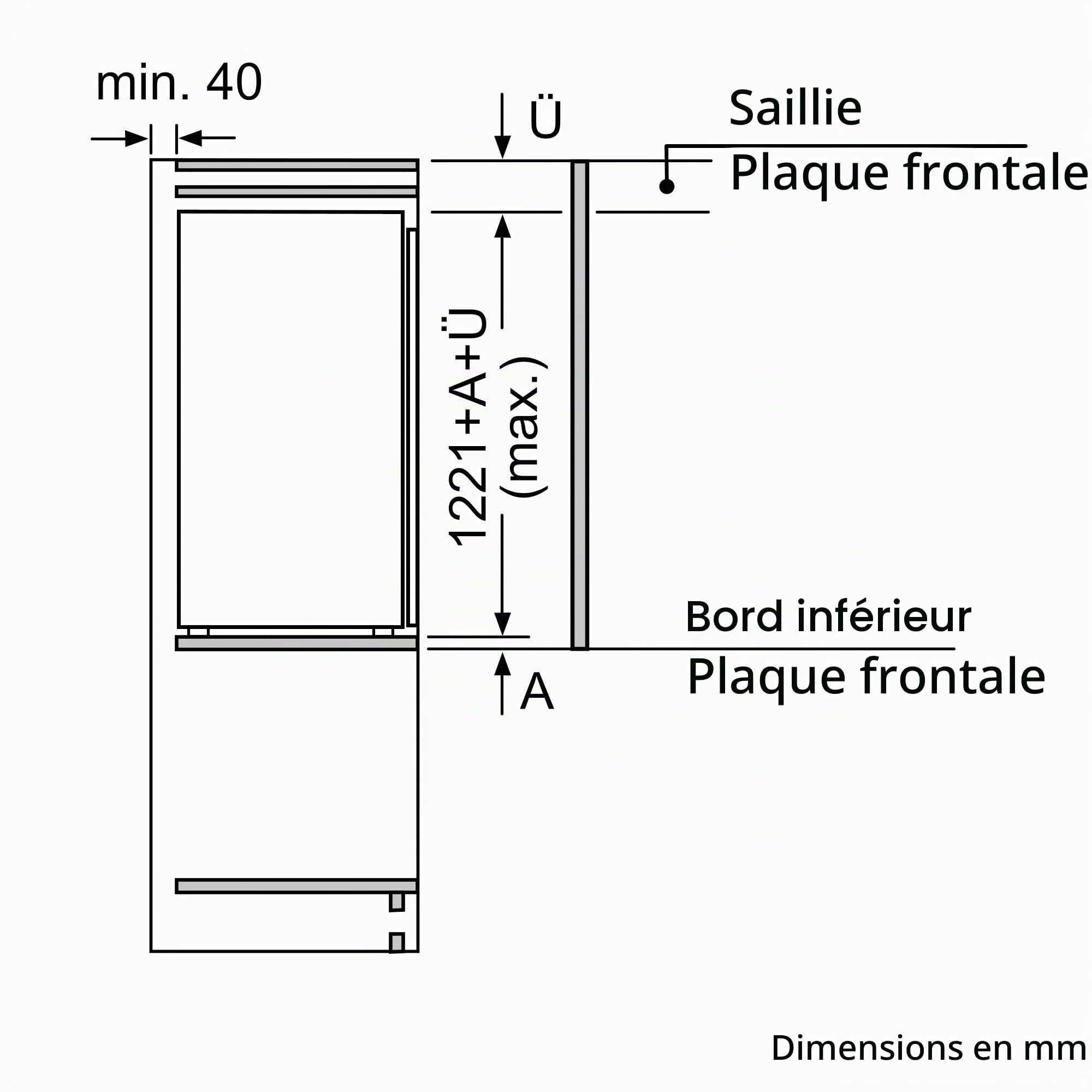 Siemens KI42LADD1 iQ500 Réfrigérateur encastrable avec congélateur, 122,5 x 56 cm, fabriqué en Allemagne, hyperFresh, contrôle électronique de la température, autoAirflow, alarme de porte