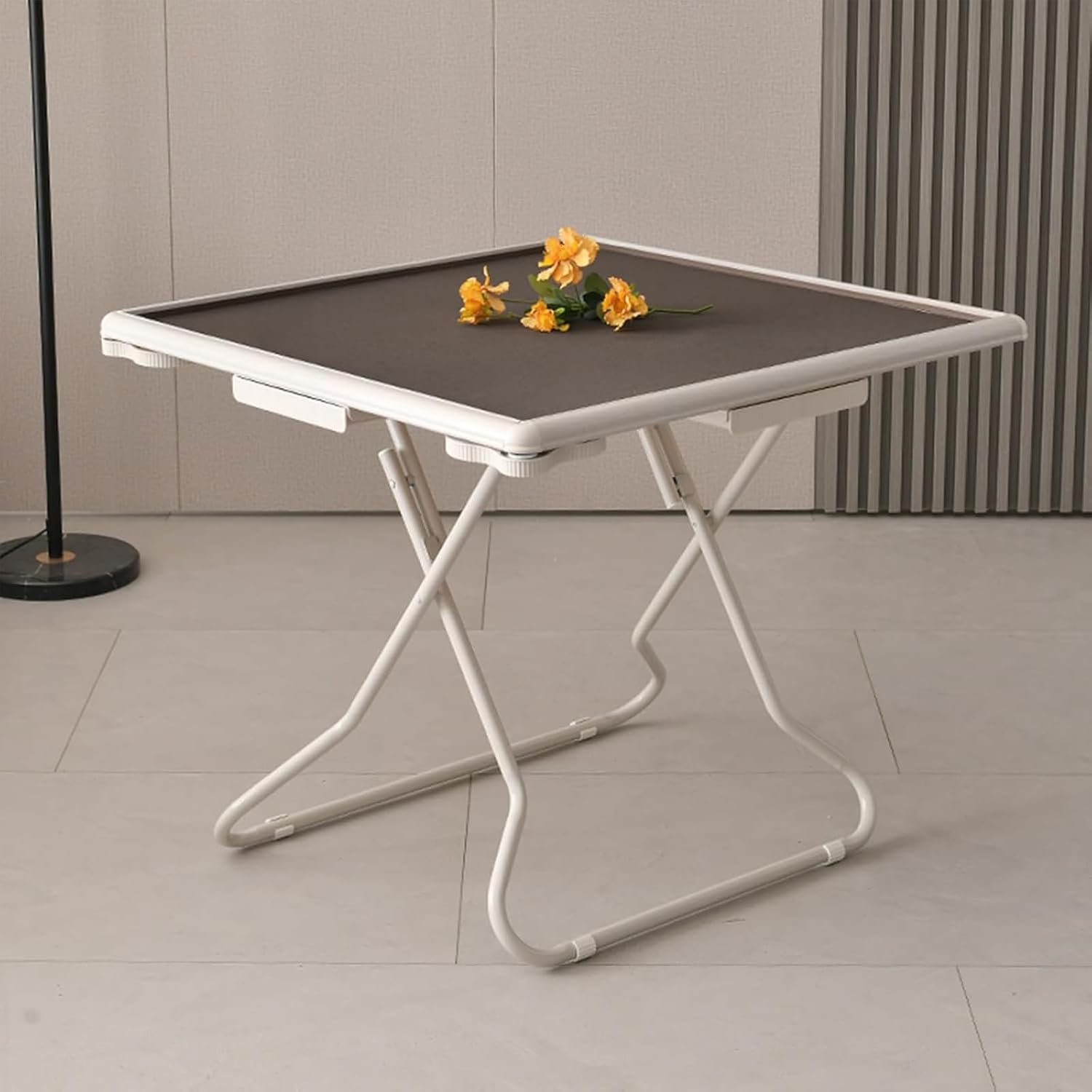 Foldable Mahjong Table 35", Portable Square Game Table with 4 Drawers & Cup Holders, for Poker, Board Games, Ideal for Home, Club, Party (Grey)