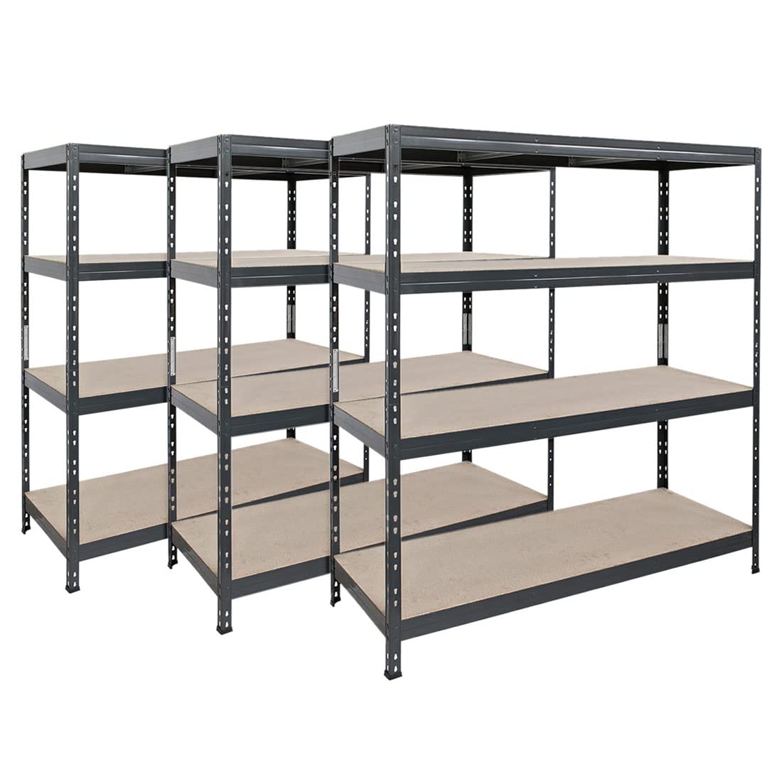 3er-Set Rivet Schwerlastregal mit lackierbaren HDF-Platten, 180x150x45cm (HxBxT), 4 Böden mit je 250kg Tragkraft, anthrazitgrau, praktisches Stecksystem, umweltfreundlich und recycelbar
