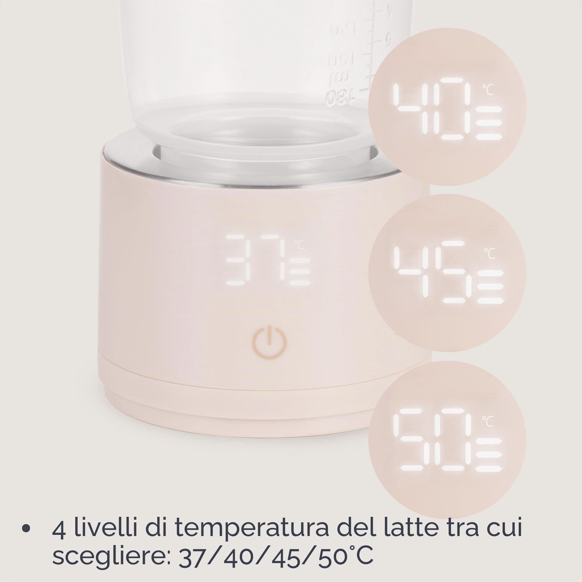 Lionelo THERMUP SWIFT Scaldabiberon Portatile per Neonato da Viaggio, BPA Free, Contenitore Latte 180 ml, 4 Temperature 37-50 °C, USB-C senza Fili, 5000 mAh, Riscaldamento 90 ml in 3 min, 5 Adattatori
