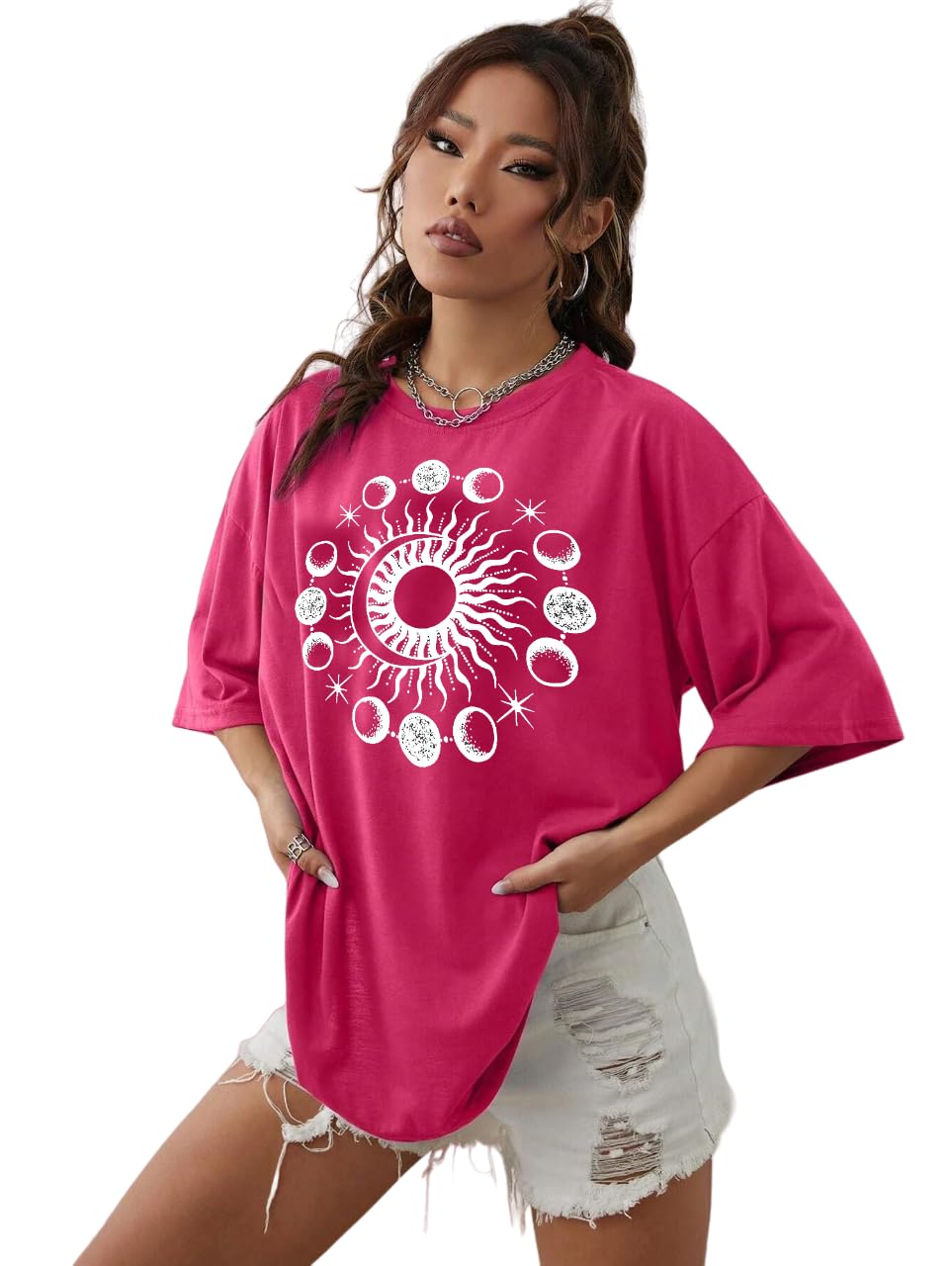 TabadtodOversized Cottonblend Half Sleeve Drop Shoulder Women's Tshirt