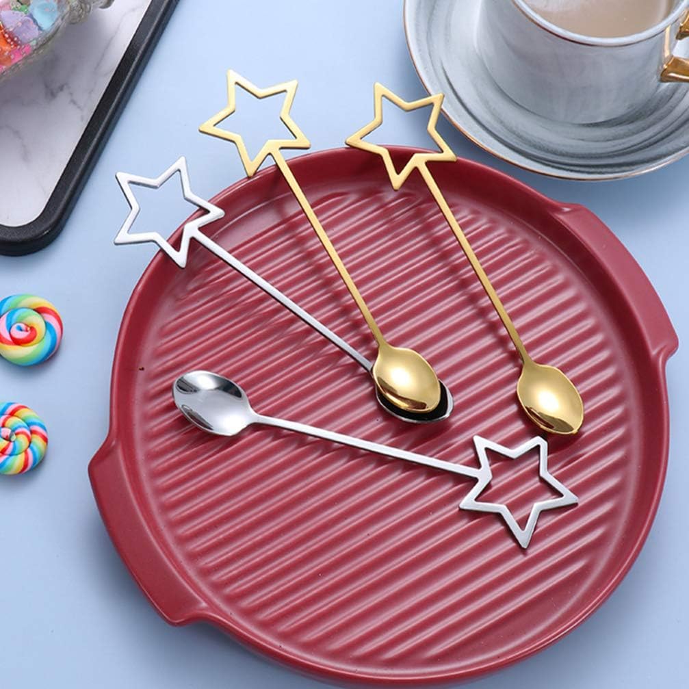 2Pcs Stainless Steel Dessert Spoon Set Five-Pointed Star Hollow Design Mini Spoons for Coffee Tea Ice Cream Sugar and Cake