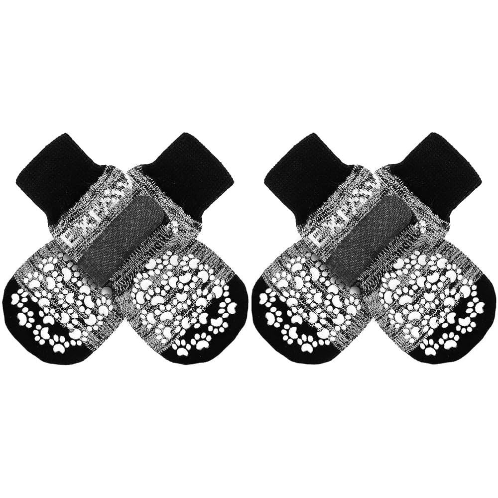 EXPAWLORER Dog Socks with Grips - Double Sides Anti-slip Dog Gripper Socks for Hardwood Floors, Stop Licking Injured Paws, Adjustable Socks with Extra Traction for Small to Large Dogs (Dark Grey, 2XL)