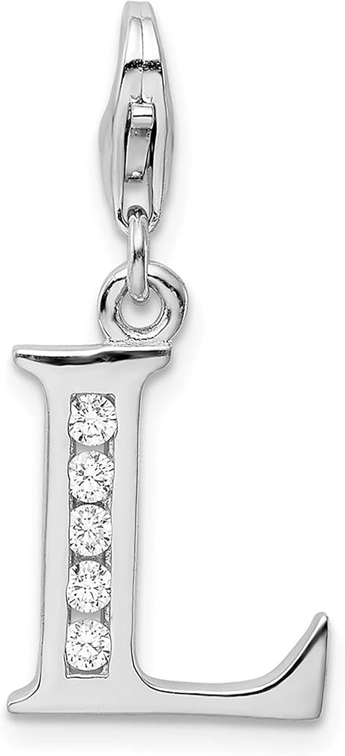 925 Sterling Silver Amore La Vita Polished CZ Letter L Initial Bracelet Charm Lobster Clasp
