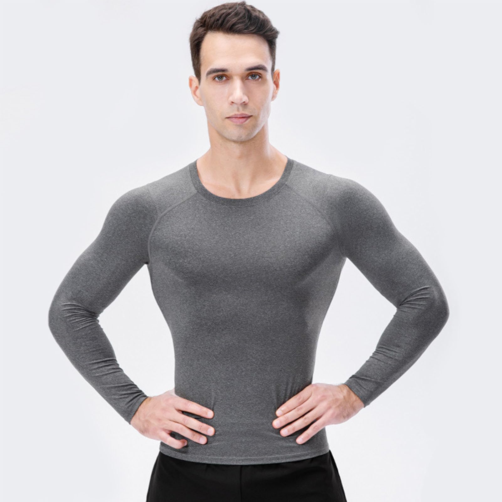 HUIOP 3 Piezas de Camisetas de compresión de Manga Larga atléticas para Hombre,Camiseta de Entrenamiento de Secado rápido,Camisetas para Correr,Camisas de compresión de Manga Larga