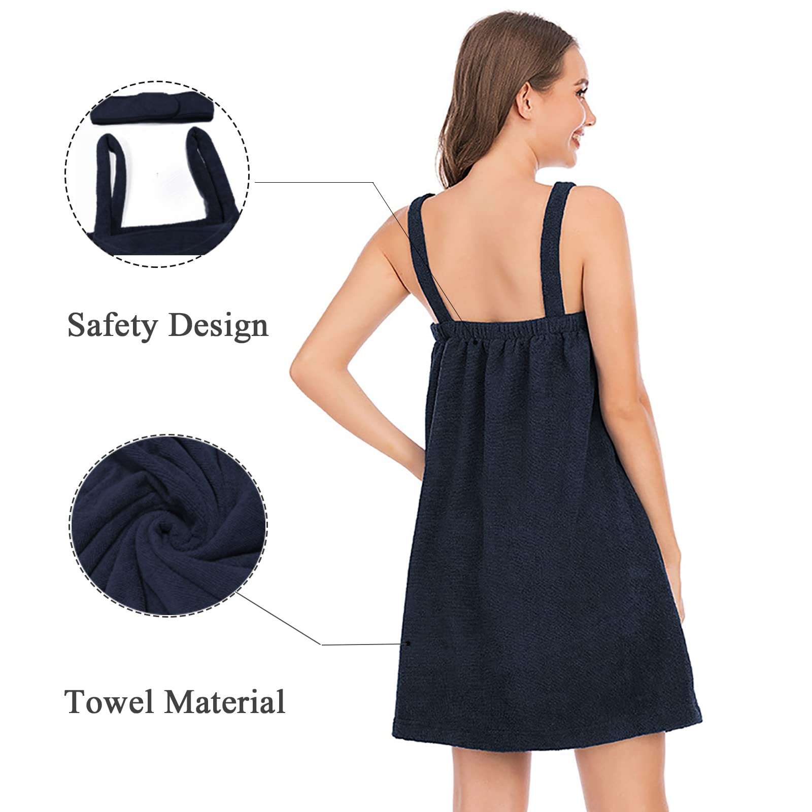 Verve Jelly Women Girls Shower Wraps Wearable Towel Wrap Cozy Pool Beach Spa Bathing Shower Bath Cover Up Towel Bathrobe Home Robe Navy Blue S - Image 4