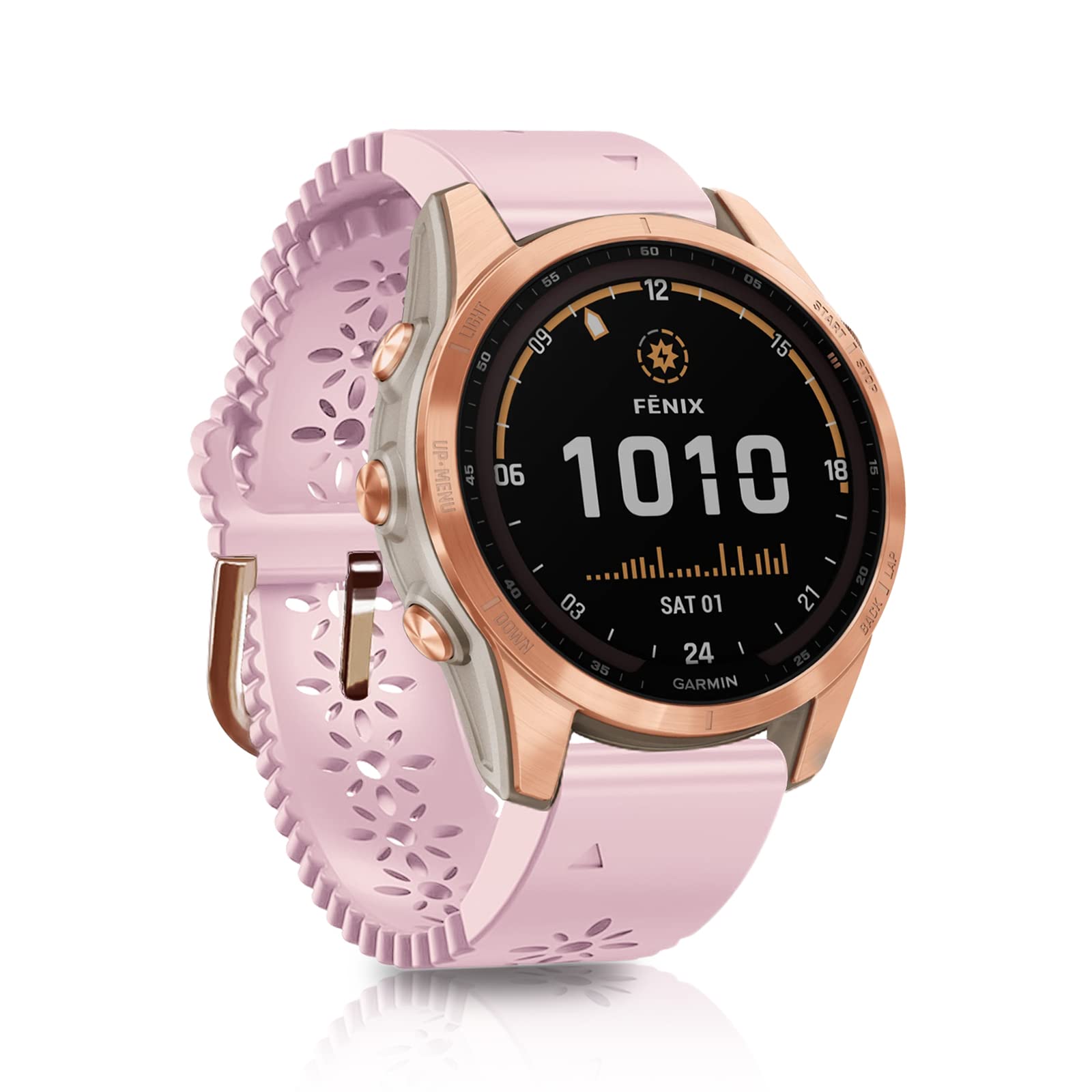 SumRioo QuickFit 20mm Strap Compatible with Garmin Fenix 8 43mm/7S Pro Solar/7S Pro/7S, Soft Silicone Hollow Flower Pattern Watch Band for Garmin Fenix 6S Pro/6S/5S Plus/5S/Epix Pro 42mm, Pink