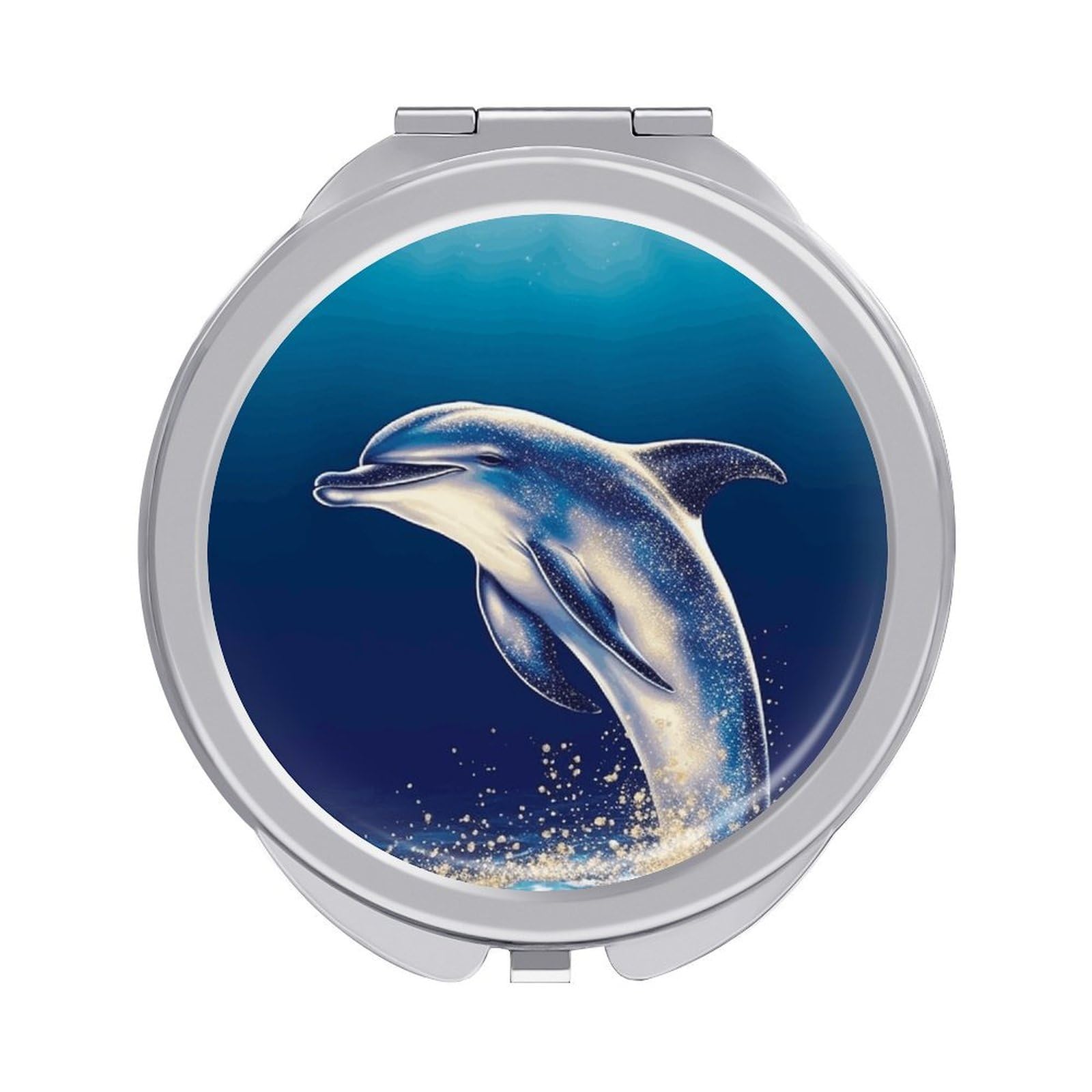 JTREHY Glitter Dolphin Makeup Mirror Portable Folding Mirror Compact Travel Mirrors 2-Sided Round Pocket Mirrors Cute Handheld Beauty Mirror for Handbag Purse for Women Gift