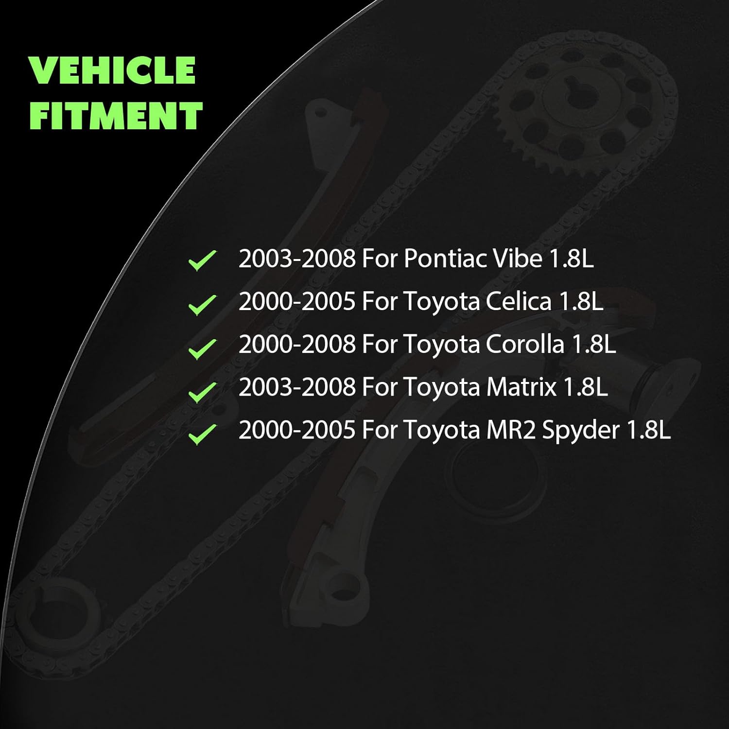 SCITOO 94200SA Engine Timing Chain Kit Sets Replaces for 2000-2008 for Pontiac for Toyota for Chevrolet Vibe Corolla Matrix Celica MR2 Spyder Prizm 1.8L