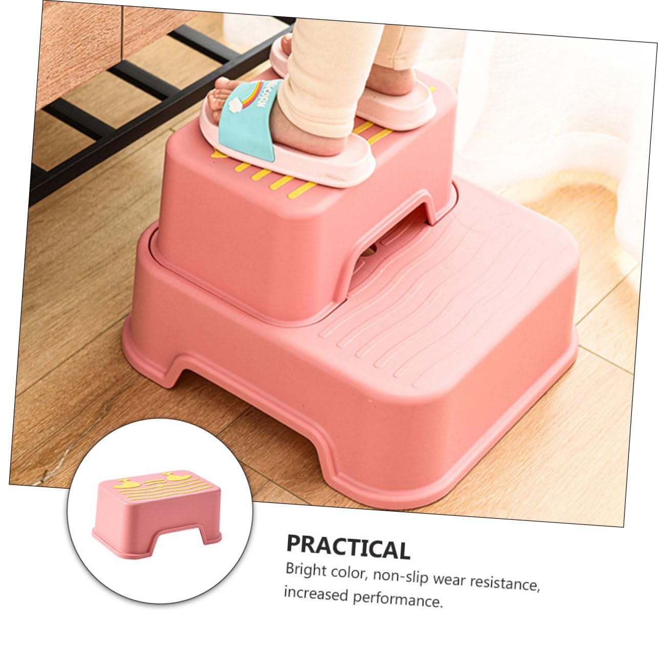 Cabilock Sgabello Antiscivolo per Ragazzo Ragazza, Struttura a 2 Livelli Staccabile, Stabile e Resistente All’usura, per Bagno e Cucina, Rosa