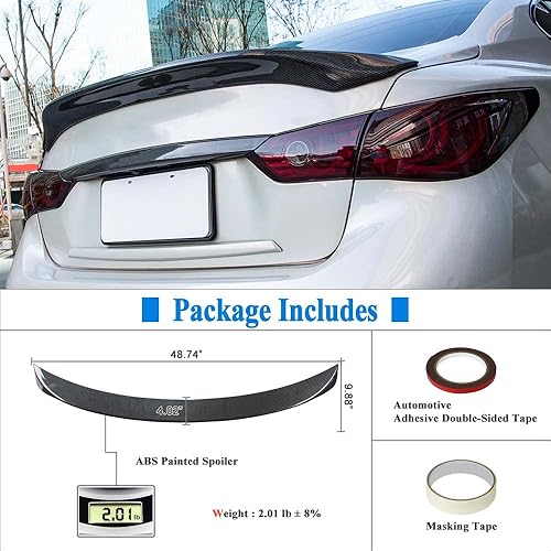 Miniatura 6 de Alerón de maletero con aspecto de fibra de carbono compatible con Infiniti Q50 Q50S Sedan 2014-2024 Alerón trasero (estilo AS)