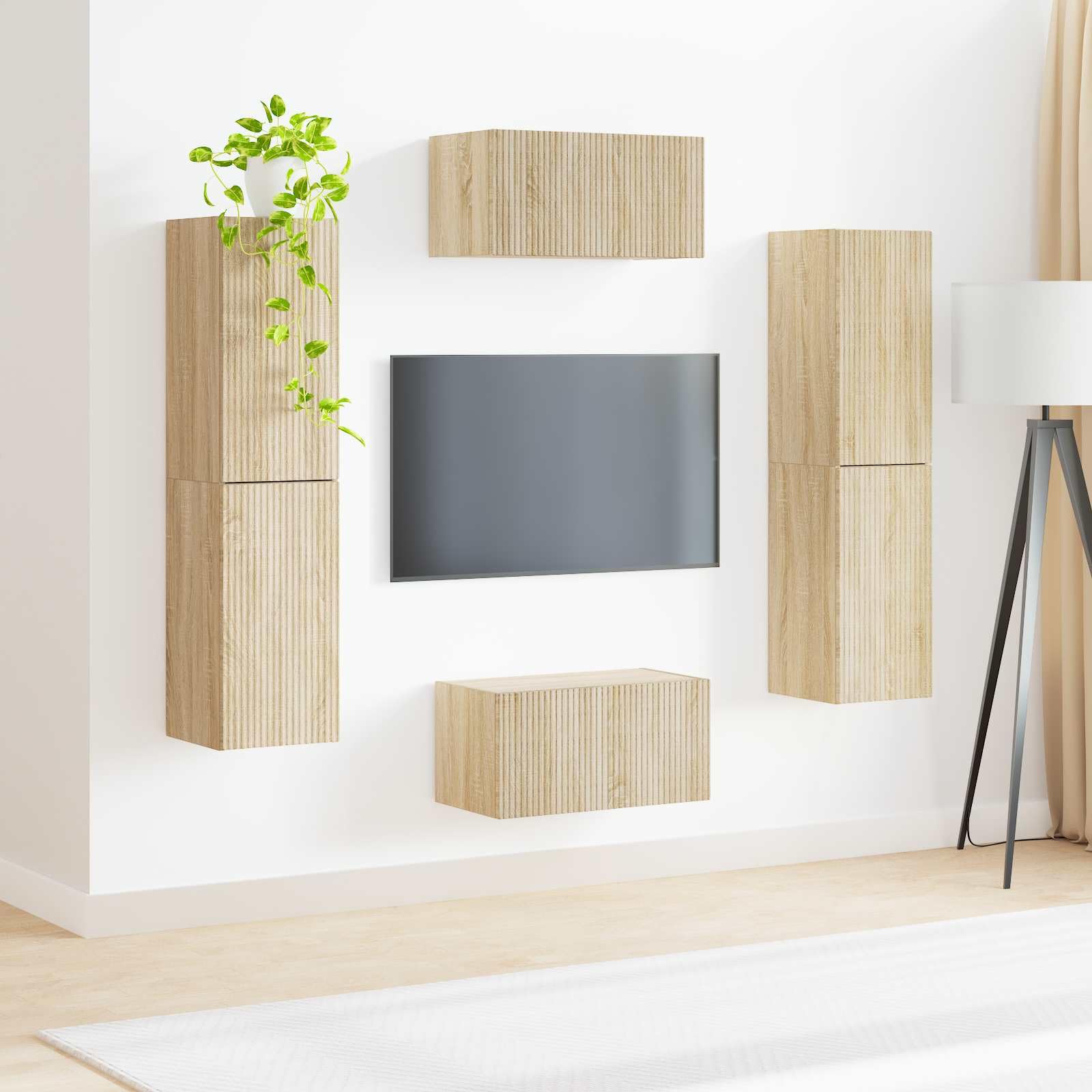 3-częściowy zestaw mebli telewizyjnych dąb Sonoma, nowoczesne centrum rozrywki do salonu, sypialni, wytrzymała konsola TV z miejscem do przechowywania, 30 x 31 x 60 cm
