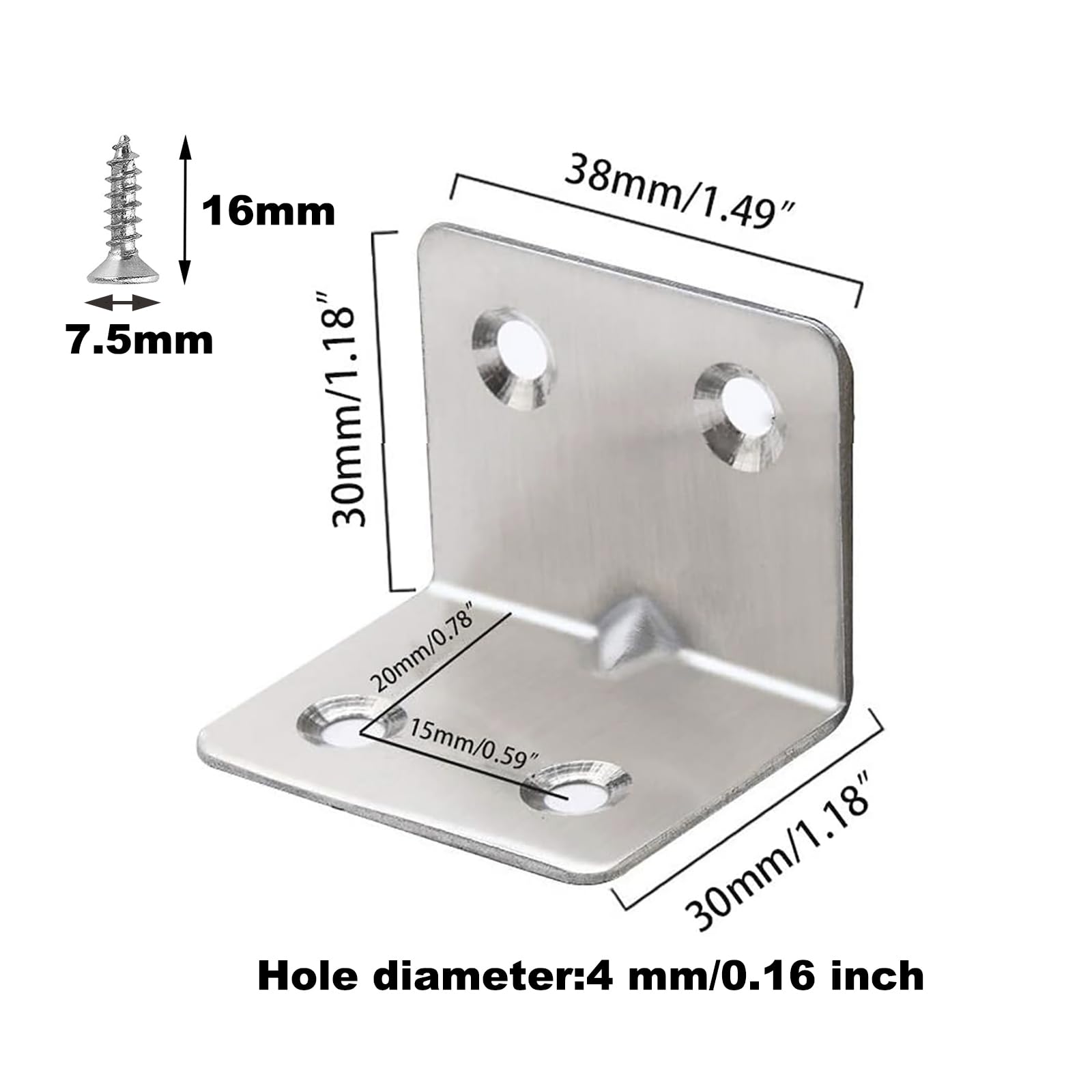 SyiXute 12 Pcs 30×30×38mm Stainless Steel L Sleeper Corner Brackets, 90 Degree Right Angle Brackets with 48 Screws - Image 2