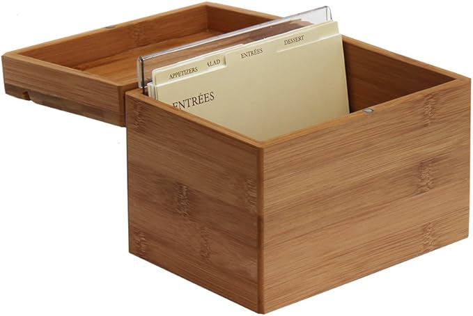 Oceanstar Bamboo Recipe Box with Divider, Natural, 6.80" W x 4.90" D x 5.10" H