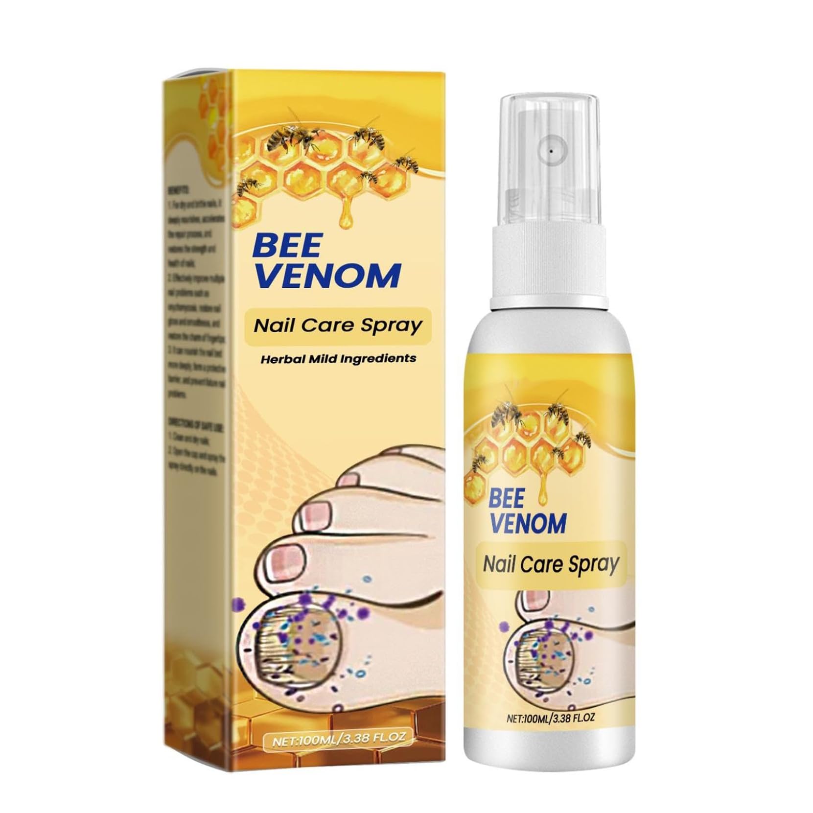 AzoneeBee Venom Nail Treatment Extra Strength, Anti-Fungus Care Spray for Ingrown and Discolored Nails, Safe & Effective for Nail Health and Growth (100ml)