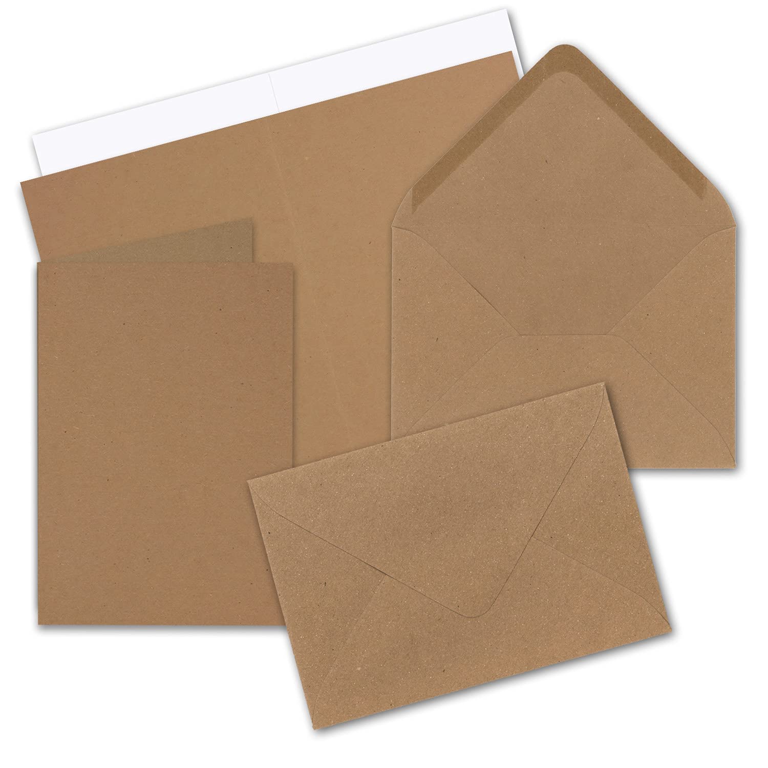 Lot de 75 cartes pliantes format A5 – Papier kraft marron sable avec enveloppes C5 et feuilles intérieures assorties blanches – Cartes pliantes vierges 14,8 x 21 cm