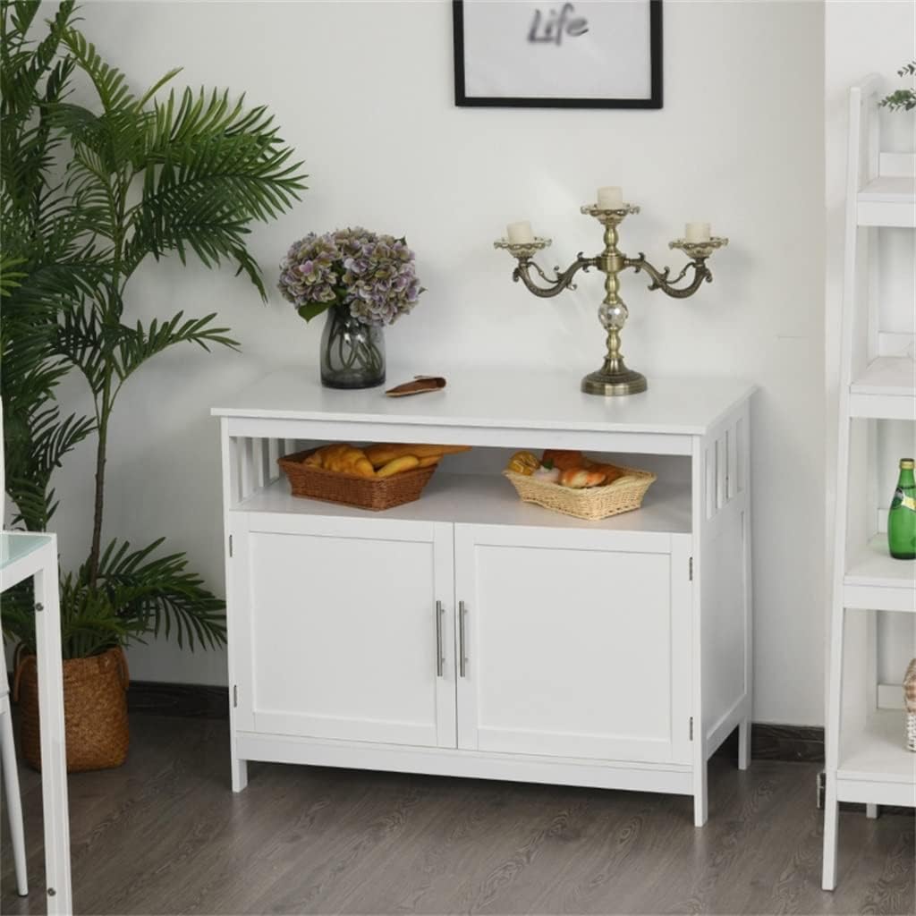 White Kitchen Sideboard, Buffet Cabinet, Wooden Storage Console Table with 2-Level Cabinet and Shelf (D As Shown)