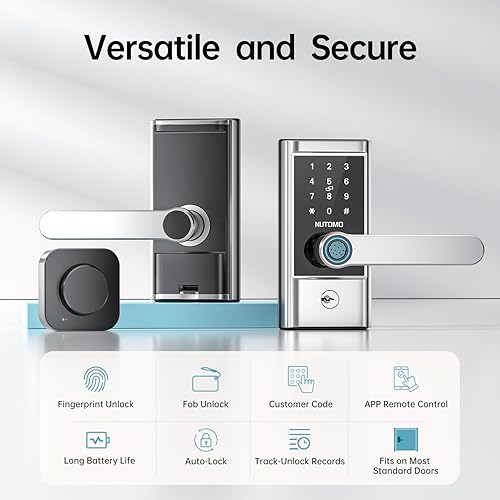 Miniatura 3 de Juego de manija de cerradura de puerta de entrada sin llave WiFi: NUTOMO cerradura inteligente plateada para puerta delantera, manija de puerta