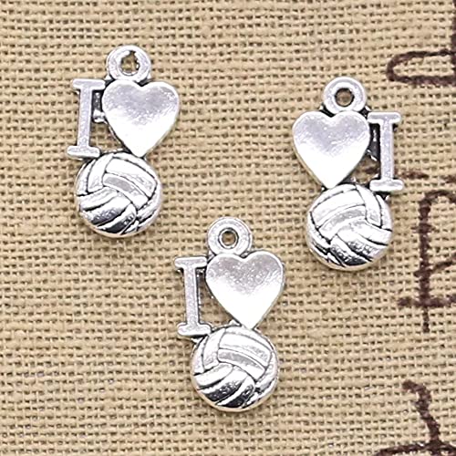 FZSWD 30pcs Charms I Love Volleyball 16X9mm Antik Silber Farbe Überzogene Anhänger Machen DIY Handgemachten Tibetischen Silber Farbe Schmuck Cover