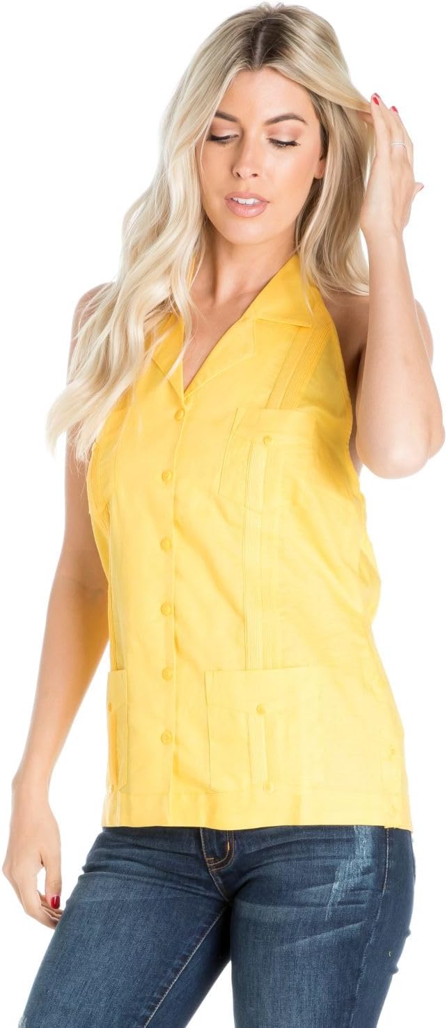 Mojito Women's Linen Blend Guayabera Halter Top – Button Down, Lightweight & Sexy Fit - Image 8