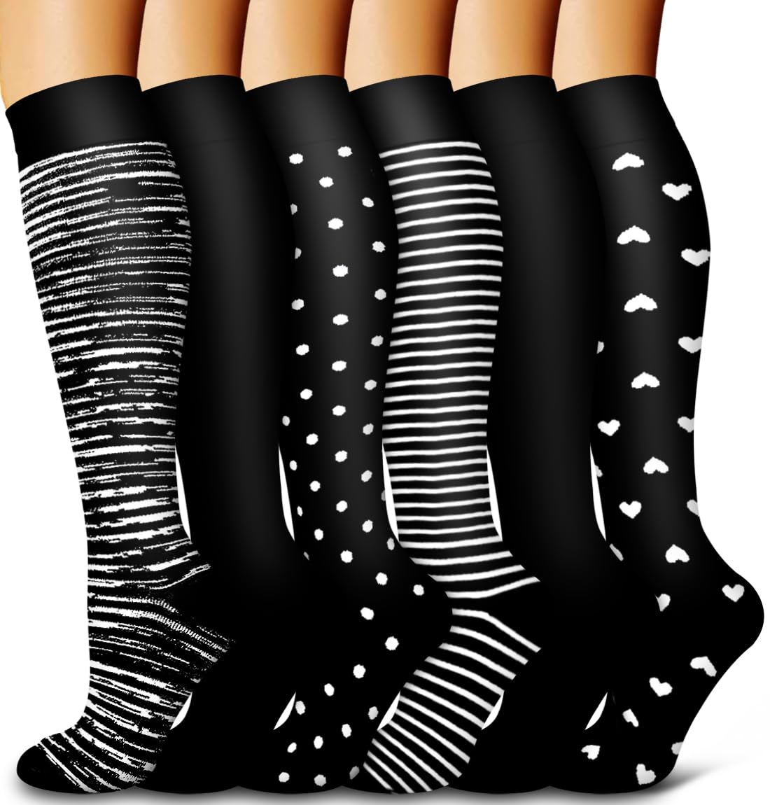 Bluemaple 6 Pack Copper Compression Socks for Women and Men Circulation-Best Support for Medical, Running,Nursing,Athletic