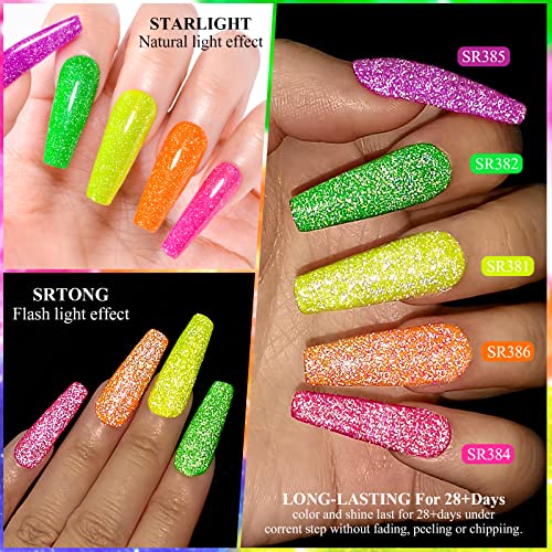 Meet Across Neon Reflective Glitter Gel Nail Polish, Shimmery Glitter Gel Polish Set, Sparkly Shiny Gel Nail Art Varnish Manicure Kit, Soak Off Led Lamp, For Beginners Diy At Home #TOP3