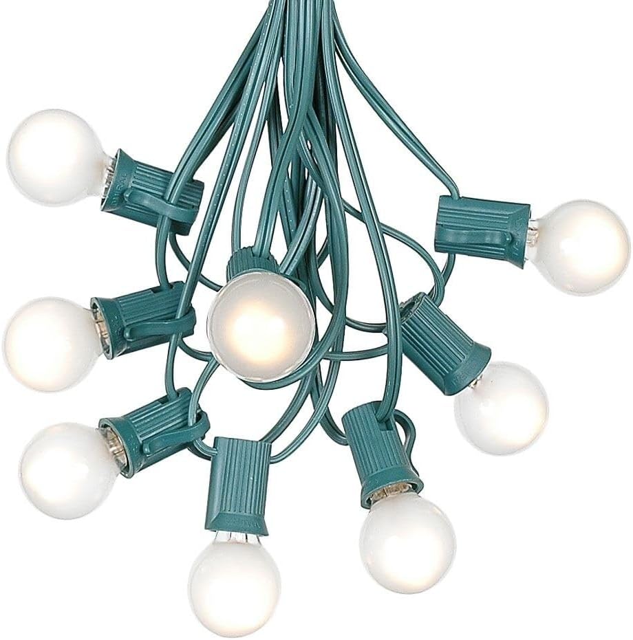G30 Globe Outdoor String Lights With 25 Frosted White Globe Bulbs By Novelty Lights - Commercial Grade - Outdoor Lights - Bulb String Lights - Globe String Lights - Globe Lights - Patio String Lights - Green Wire - 25 Foot