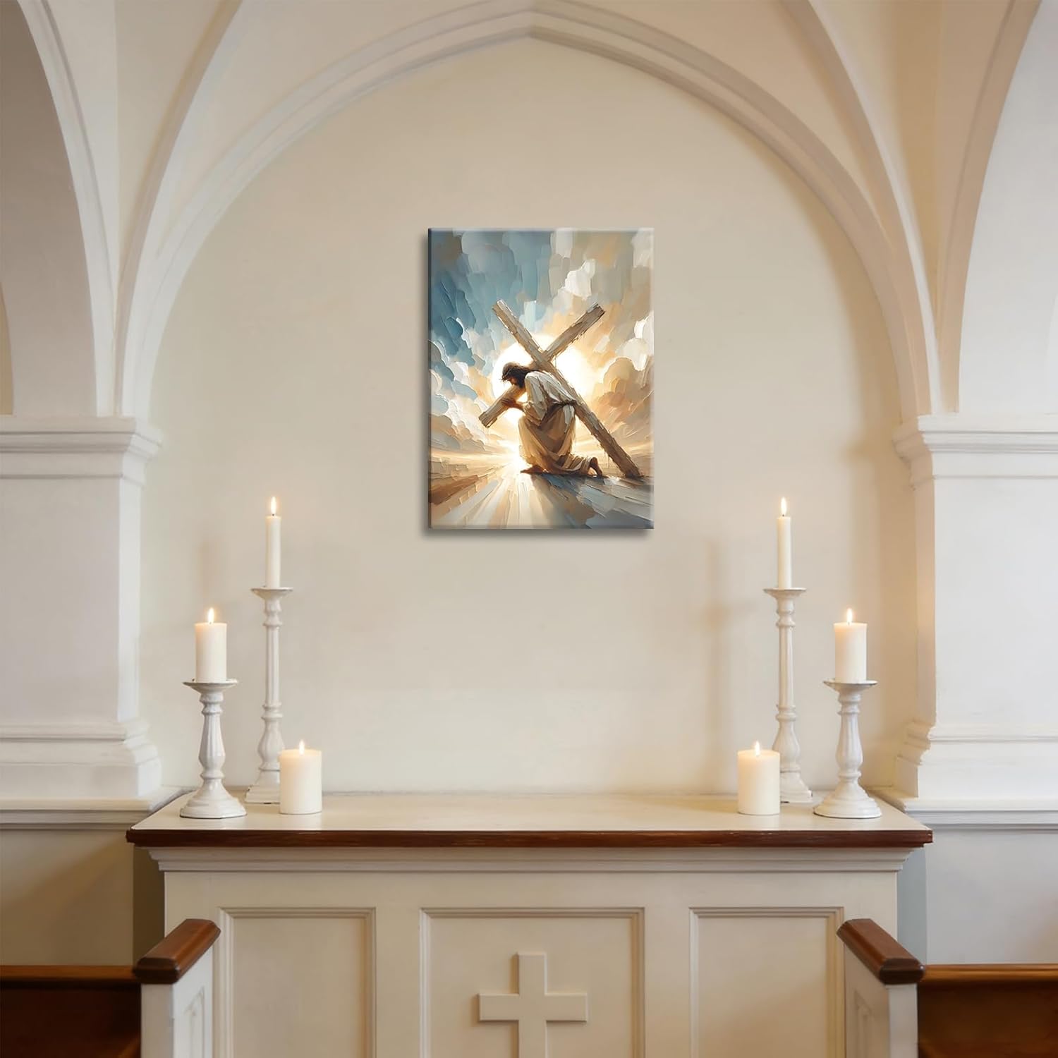 Jesus Canvas Wall Art Christian Jesus Cross Painting Picture Wall Decor Bible Stories Religion Poster print Artwork for Living Room Church Bedroom Home Decoration