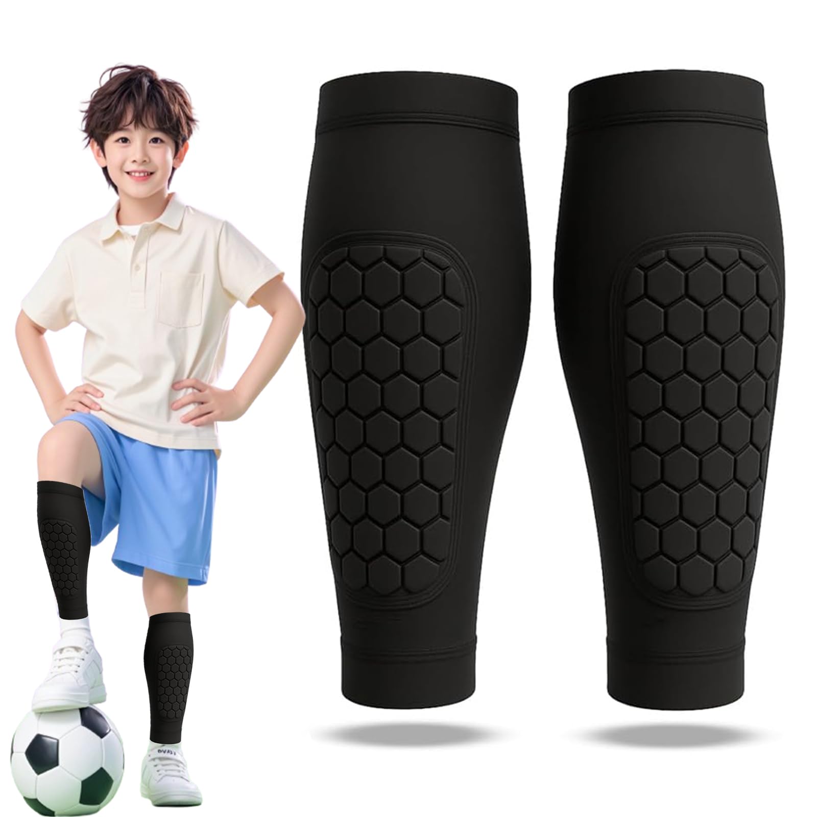 Shin Defender Shin Guards Kids, Built In Shin Guards Soccer Kids with Honeycomb Padding Lightweight Breathable Calf Compression Shin Pads for Boys Girls Training Games (Blue, XL(Adult)) — image 1