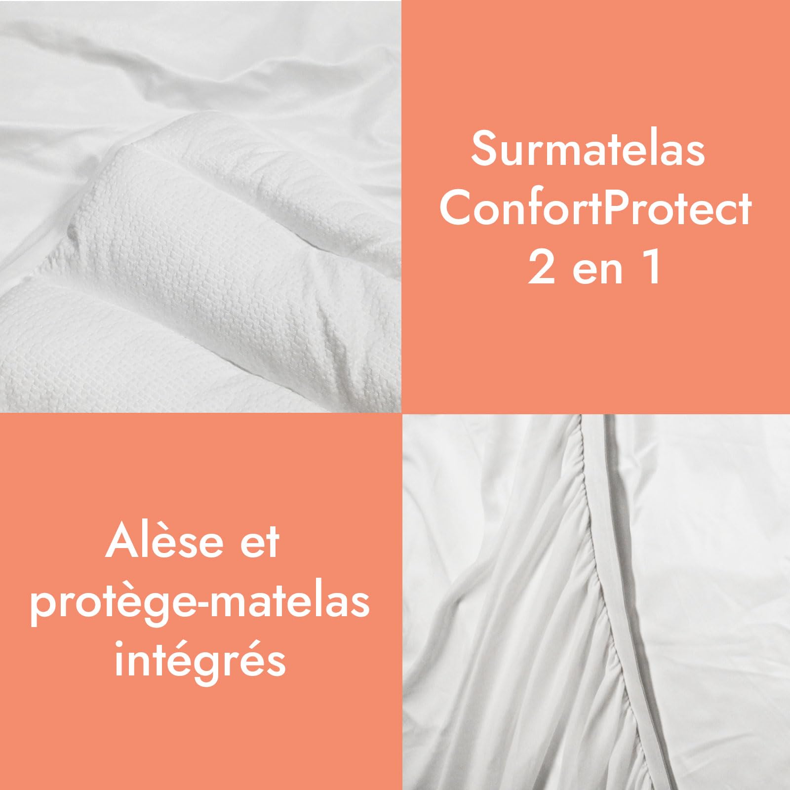 Surmatelas ConforProtect 2 en 1 | Alèse et protège-Matelas intégrés | 7 cm de Confort | Imperméable, Moelleux, aéré, hypoallergénique (90x190 cm)