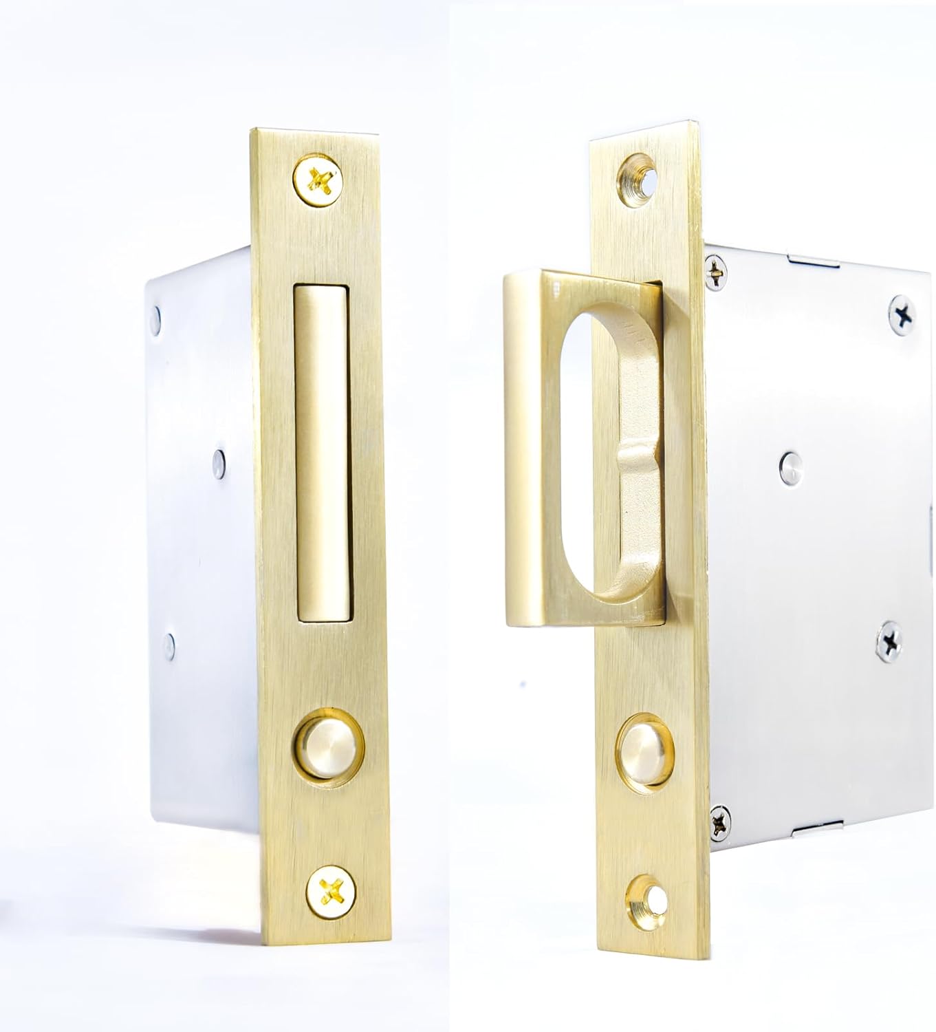 Dontay 2 Pack Pocket Door Edge Pull, Push Automatic Bounce Switch, Hidden Pop-up Door Handles, Sliding Door Pull Hardware, Flush Pull Ring, Easier to Grasp and Use (2, Satin Brass)