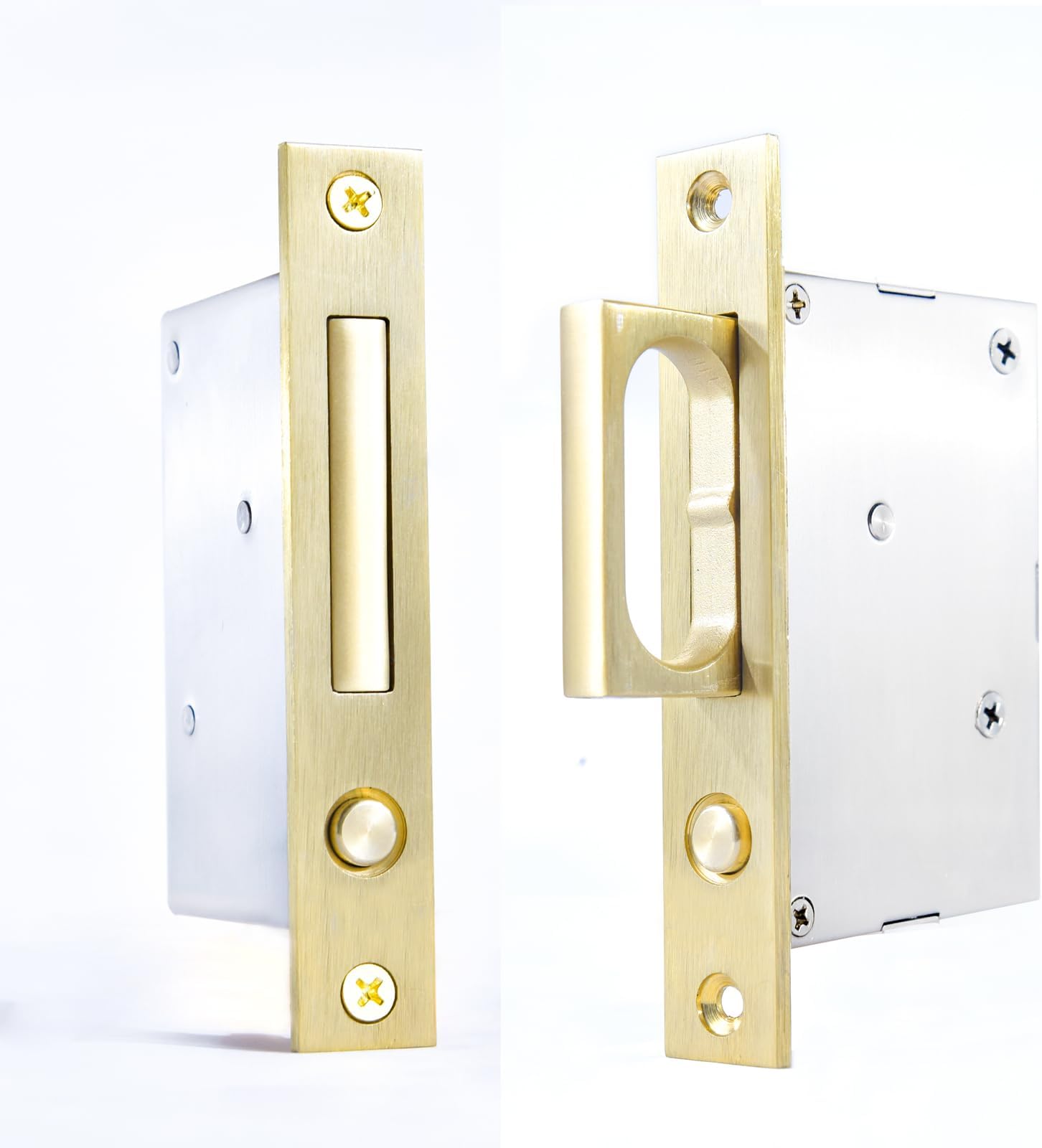 Dontay 2 Pack Pocket Door Edge Pull, Push Automatic Bounce Switch, Hidden Pop-up Door Handles, Sliding Door Pull Hardware, Flush Pull Ring, Easier to Grasp and Use (2, Satin Brass)