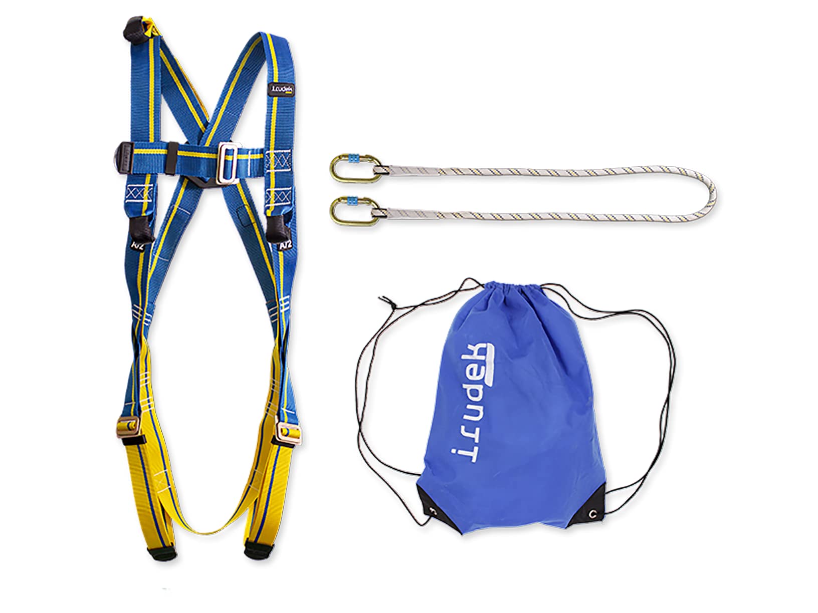 Irudek KIT ROQUE NUBLO L-XL - Kit de Retención para Trabajos en Altura | Arnés Light Plus 2 + Cuerda Nexion 150 cm + 2 Mosquetones Steelsafe | EN 361 / EN 362 / EN 354