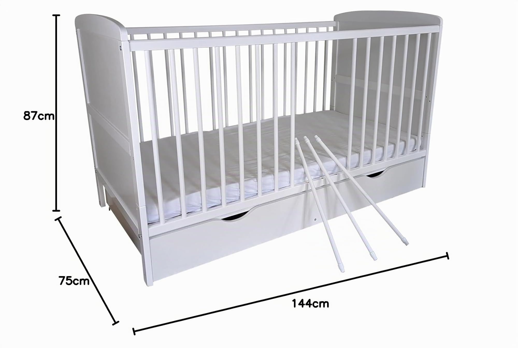 Cuna de bebé 70x140 con cajón, cuna con rejillas, cuna infantil, altura regulable y barras extraíbles con colchón | otras medidas: 60x120 cm | 70x140 cm: desde el nacimiento hasta los 6 años, color
