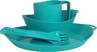Vajilla de plástico de 4 Piezas Ellipse de Lifeventure: Cuchillo/Tenedor/Cuchara, Plato, Cuenco y Taza para acampadas, Viajes y Actividades al Aire Libre en General - Color Azul Marino