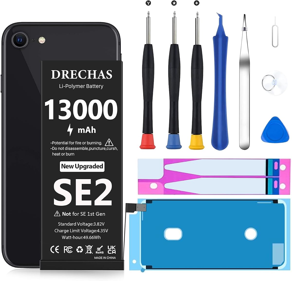 [13000mAh] Battery for iPhone SE2020, Upgraded Capacity Li-Polymer Replacement Battery for iPhone SE 2nd Gen A2275 A2296 A2298 with Professional Repair Tool Kit (Not for iPhone SE 1st Gen)