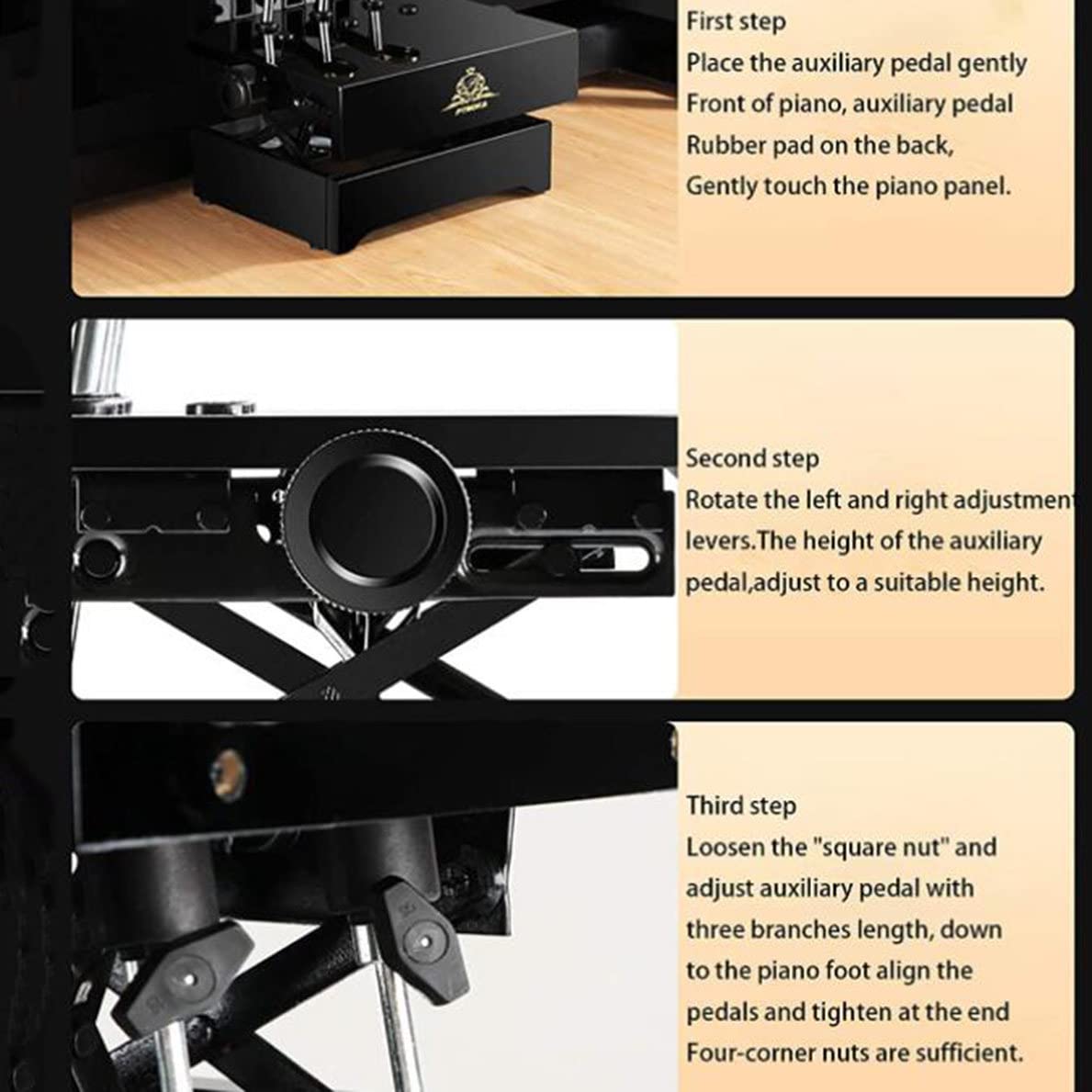 FAXIOAWA Extensiones de Pedal de Piano, Extensores de Pedal de Piano auxiliares de Acero para niños con 3 Pedales Banco de extensión de Pedal de Piano Ajustable para Principiantes y niños,A